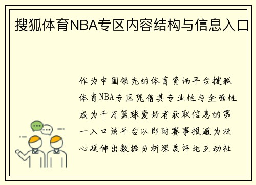 搜狐体育NBA专区内容结构与信息入口